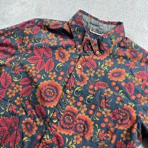 Roark Revival Mens Small Short Sleeve Button Down Floral Shirt Navy Red